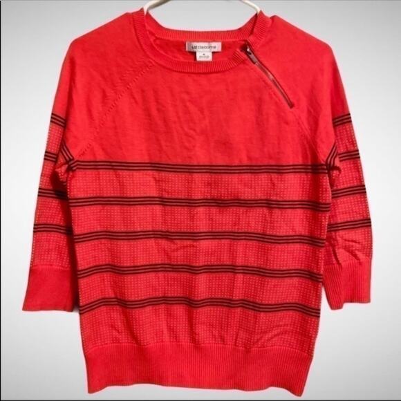 Liz Claiborne Sweaters - Liz Claiborne Sweater Womens Pink Navy Blue Stripes 3/4 Sleeve Size Medium
